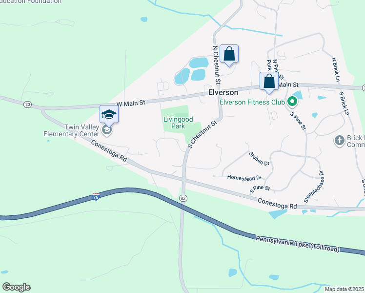 map of restaurants, bars, coffee shops, grocery stores, and more near 4 Parkside Drive in Elverson