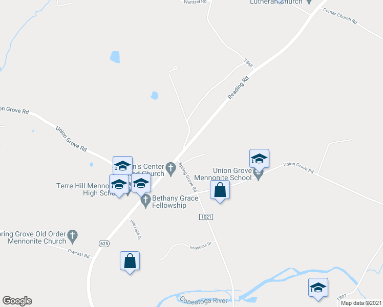 map of restaurants, bars, coffee shops, grocery stores, and more near 1483 Conestoga View Drive in East Earl