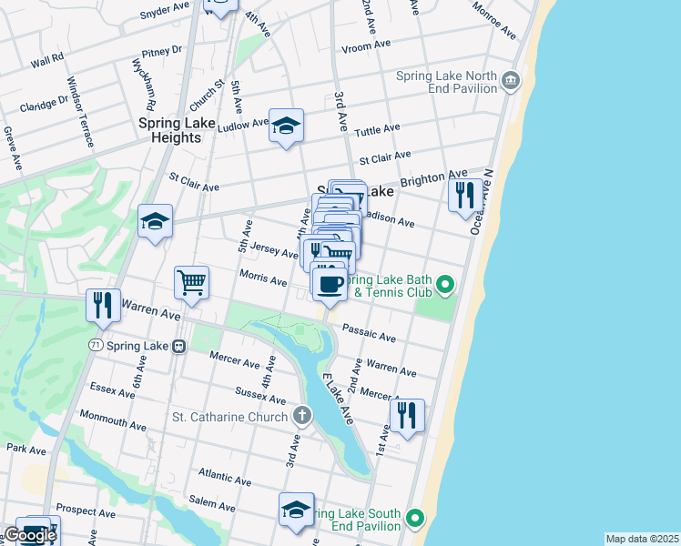 map of restaurants, bars, coffee shops, grocery stores, and more near 1222 3rd Avenue in Spring Lake