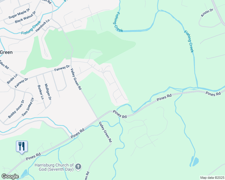 map of restaurants, bars, coffee shops, grocery stores, and more near 25 Gary Player Drive in Goldsboro