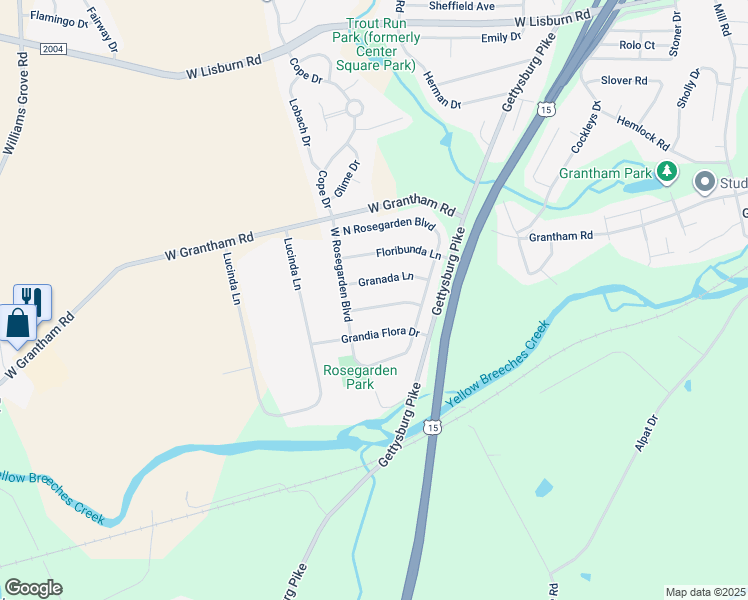 map of restaurants, bars, coffee shops, grocery stores, and more near 1114 White Dawn Lane in Mechanicsburg