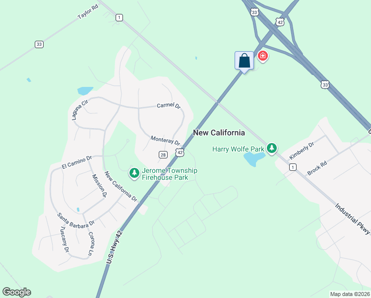map of restaurants, bars, coffee shops, grocery stores, and more near 9626 Monteray Drive in Plain City