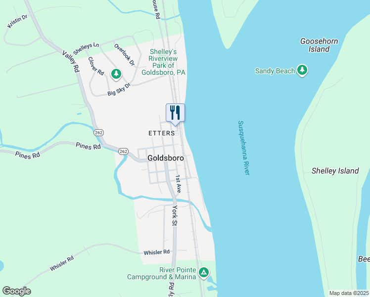 map of restaurants, bars, coffee shops, grocery stores, and more near 19 North River Street in Etters