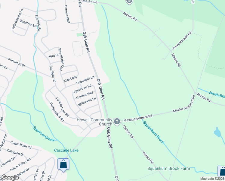 map of restaurants, bars, coffee shops, grocery stores, and more near 239 Oak Glen Road in Howell Township