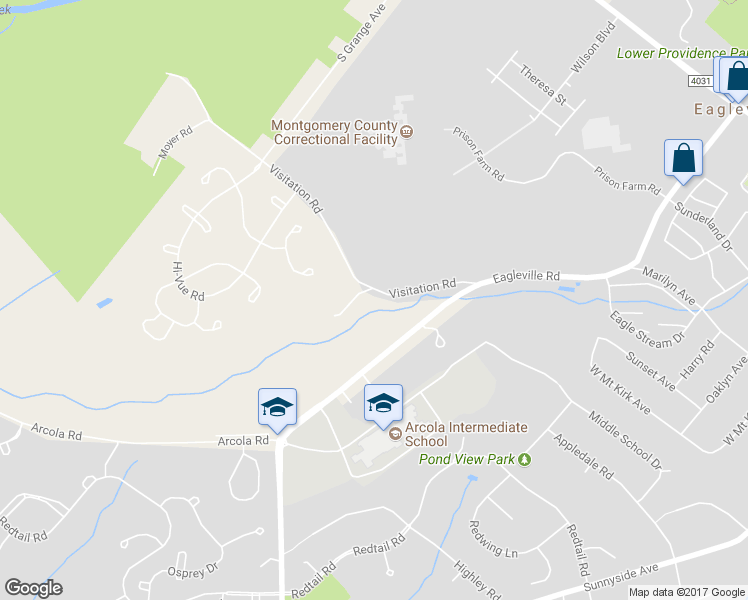 map of restaurants, bars, coffee shops, grocery stores, and more near 3374 Visitation Road in Collegeville