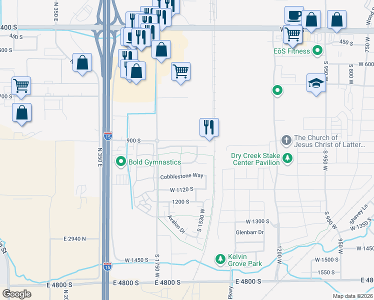 map of restaurants, bars, coffee shops, grocery stores, and more near 1645 Renaissance Way in Springville