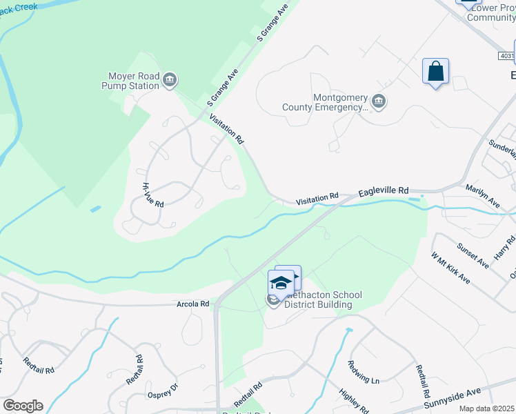 map of restaurants, bars, coffee shops, grocery stores, and more near 3390 Visitation Road in Collegeville