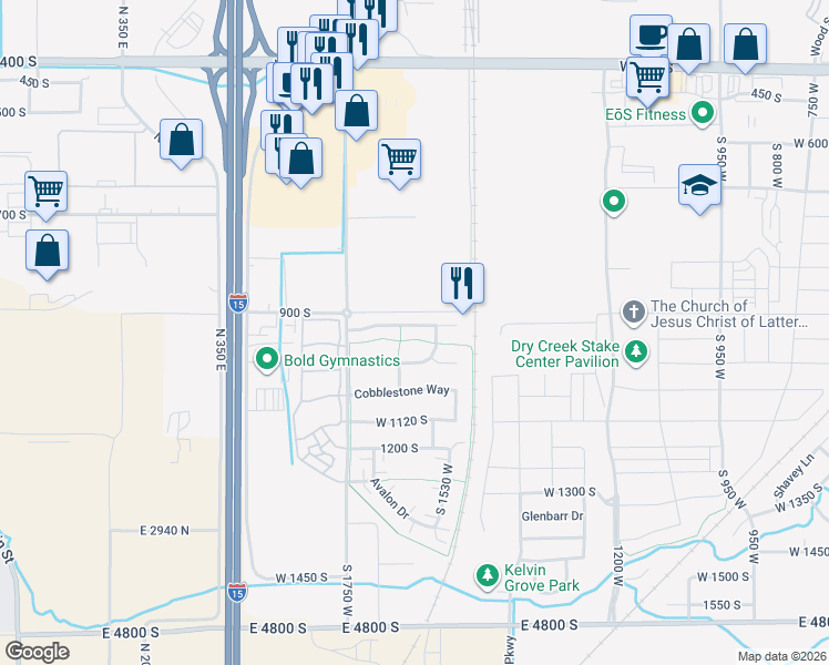 map of restaurants, bars, coffee shops, grocery stores, and more near 1645 Renaissance Way in Springville