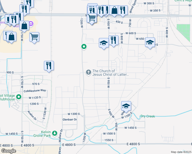 map of restaurants, bars, coffee shops, grocery stores, and more near 1092 West 950 South in Springville