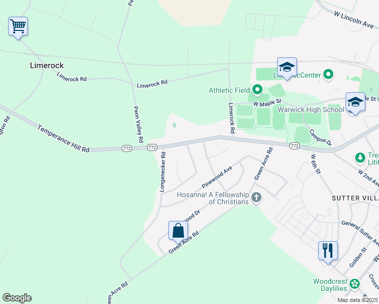 map of restaurants, bars, coffee shops, grocery stores, and more near 13 Pfautz Ave in Lititz