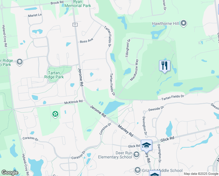 map of restaurants, bars, coffee shops, grocery stores, and more near 8447 Tartan Fields Drive in Dublin