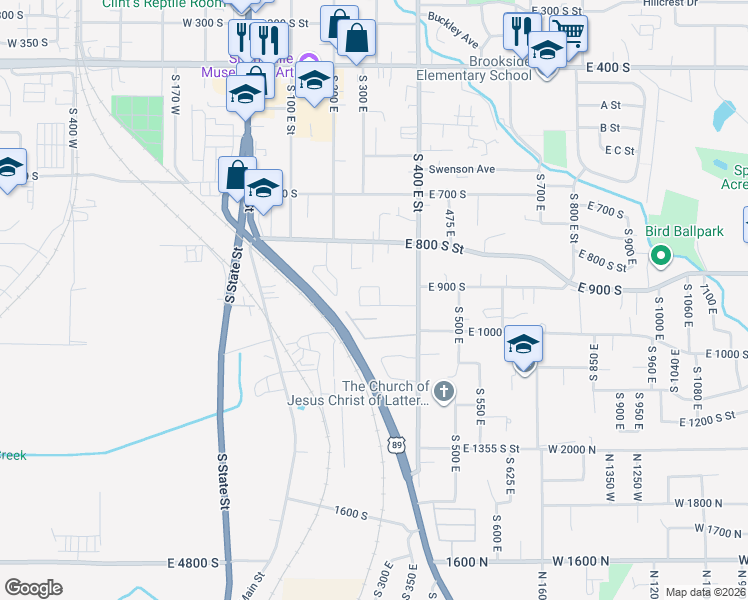 map of restaurants, bars, coffee shops, grocery stores, and more near 942 Sage Creek Circle in Springville