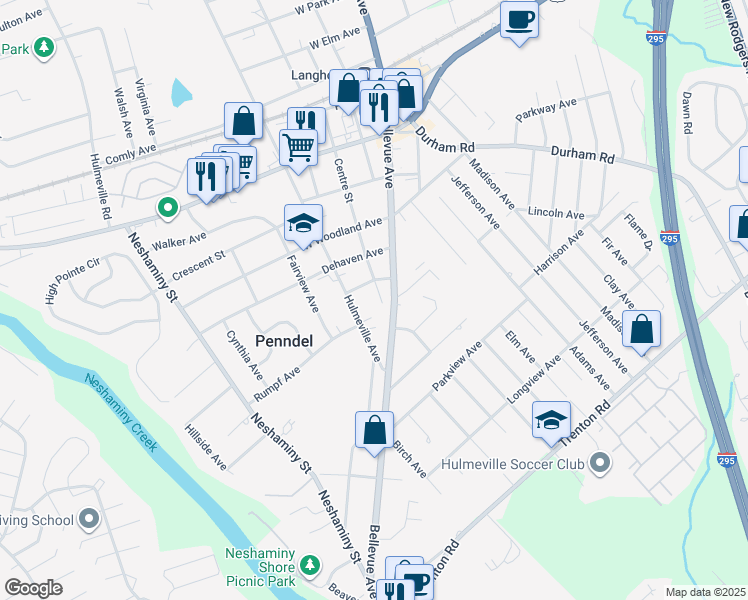 map of restaurants, bars, coffee shops, grocery stores, and more near 121 Joyce Avenue in Penndel