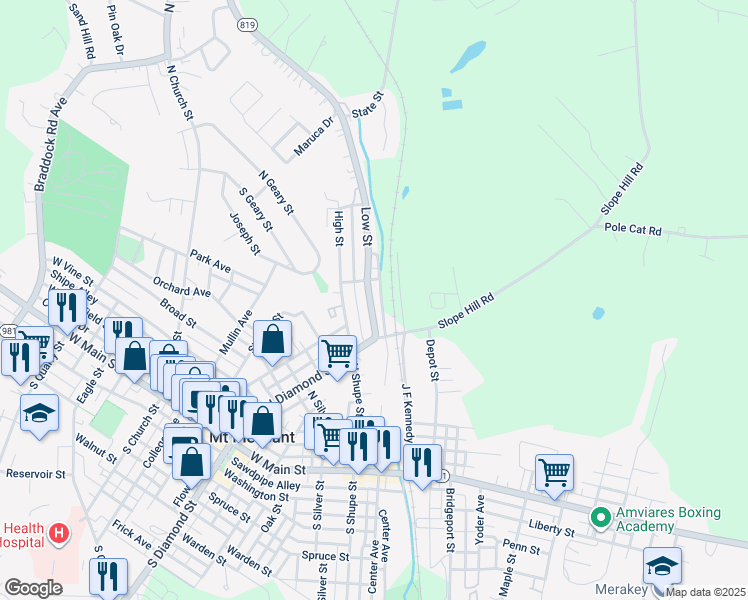 map of restaurants, bars, coffee shops, grocery stores, and more near 6802 Low Street in Mount Pleasant