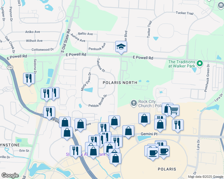 map of restaurants, bars, coffee shops, grocery stores, and more near 9121 Tahoma St in Columbus