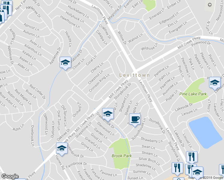 map of restaurants, bars, coffee shops, grocery stores, and more near 161 Crabtree Drive in Levittown