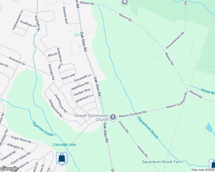 map of restaurants, bars, coffee shops, grocery stores, and more near 239 Oak Glen Road in Howell Township