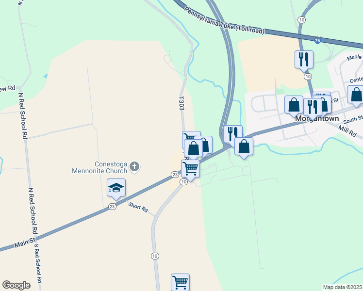map of restaurants, bars, coffee shops, grocery stores, and more near 115 Swamp Road in Morgantown