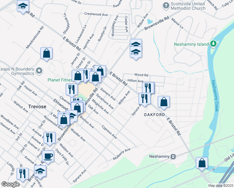 map of restaurants, bars, coffee shops, grocery stores, and more near 4330 Chester Avenue in Feasterville-Trevose