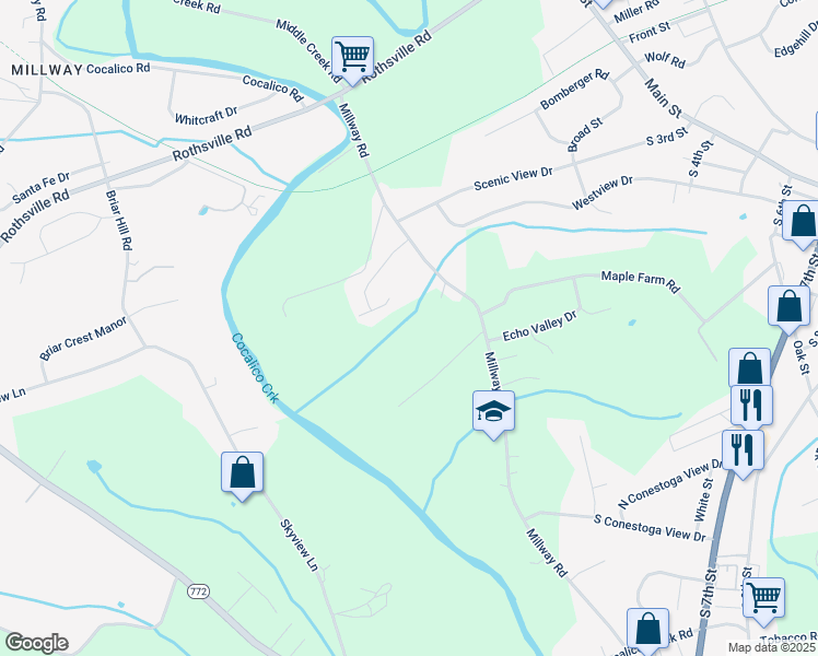 map of restaurants, bars, coffee shops, grocery stores, and more near 251 Millway Road in Ephrata