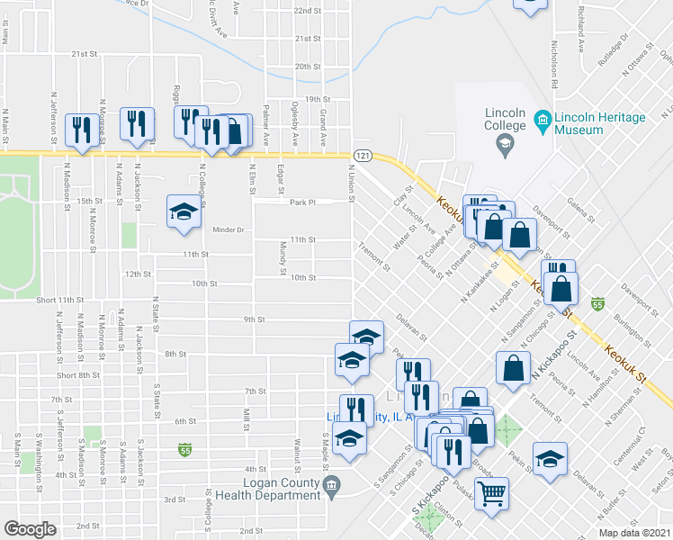 map of restaurants, bars, coffee shops, grocery stores, and more near 120 10th Street in Lincoln