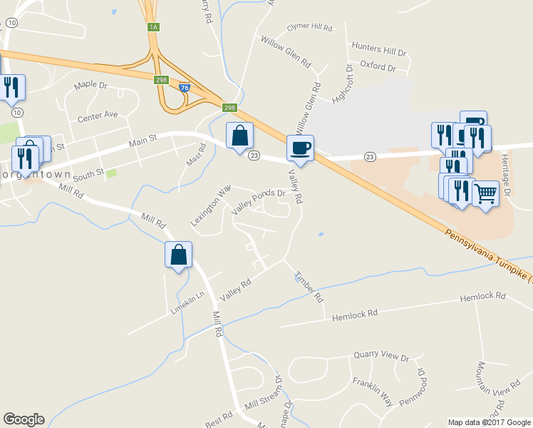 map of restaurants, bars, coffee shops, grocery stores, and more near 409 Country Lane in Morgantown