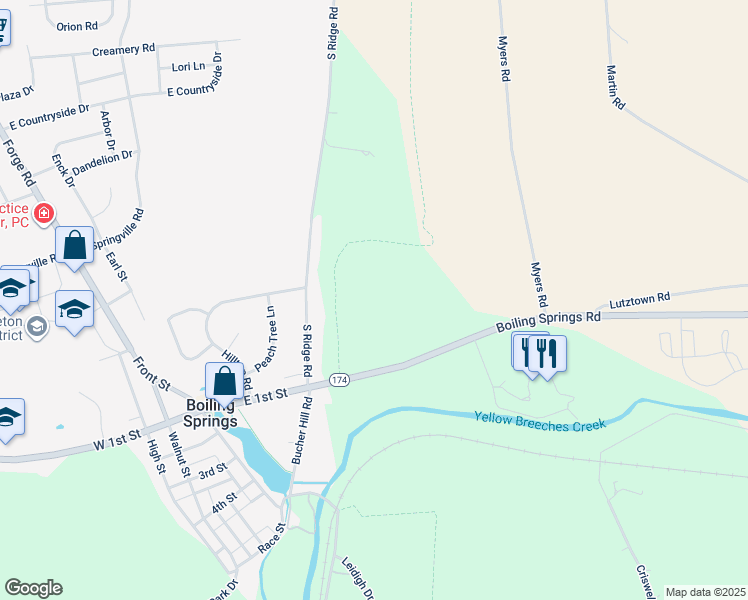 map of restaurants, bars, coffee shops, grocery stores, and more near 1600 Boiling Springs Road in Boiling Springs
