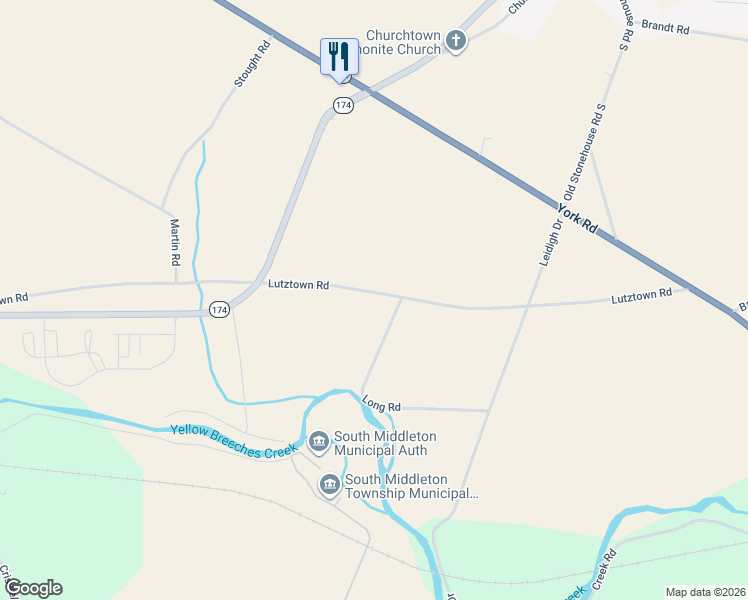 map of restaurants, bars, coffee shops, grocery stores, and more near 1393 Lutztown Road in Boiling Springs