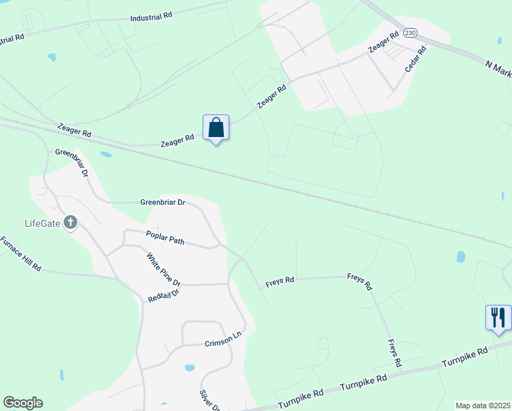 map of restaurants, bars, coffee shops, grocery stores, and more near 233 Crimson Lane in Elizabethtown