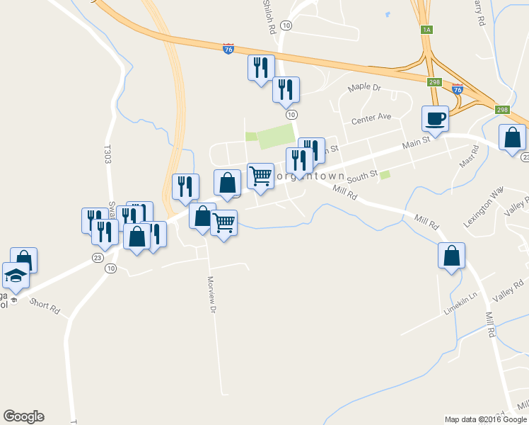 map of restaurants, bars, coffee shops, grocery stores, and more near 118 Mulberry Court in Morgantown