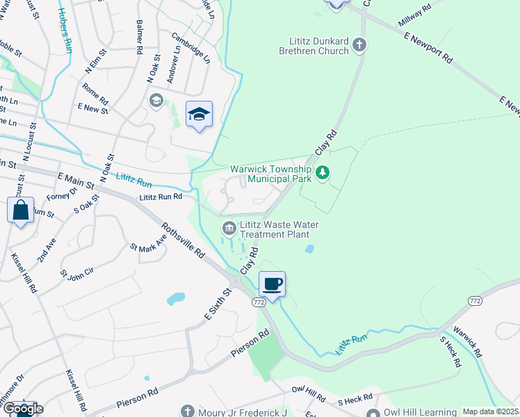 map of restaurants, bars, coffee shops, grocery stores, and more near 33 Sandstone Court in Lititz