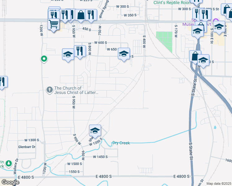 map of restaurants, bars, coffee shops, grocery stores, and more near 900 South in Springville