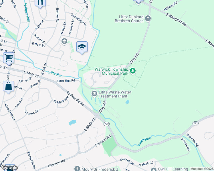 map of restaurants, bars, coffee shops, grocery stores, and more near 33 Sandstone Court in Lititz