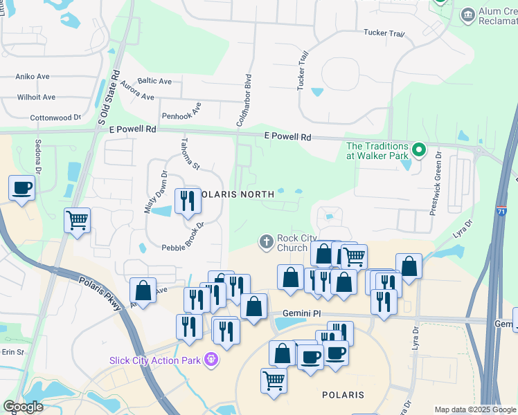 map of restaurants, bars, coffee shops, grocery stores, and more near 1253 Winningham Lane in Columbus