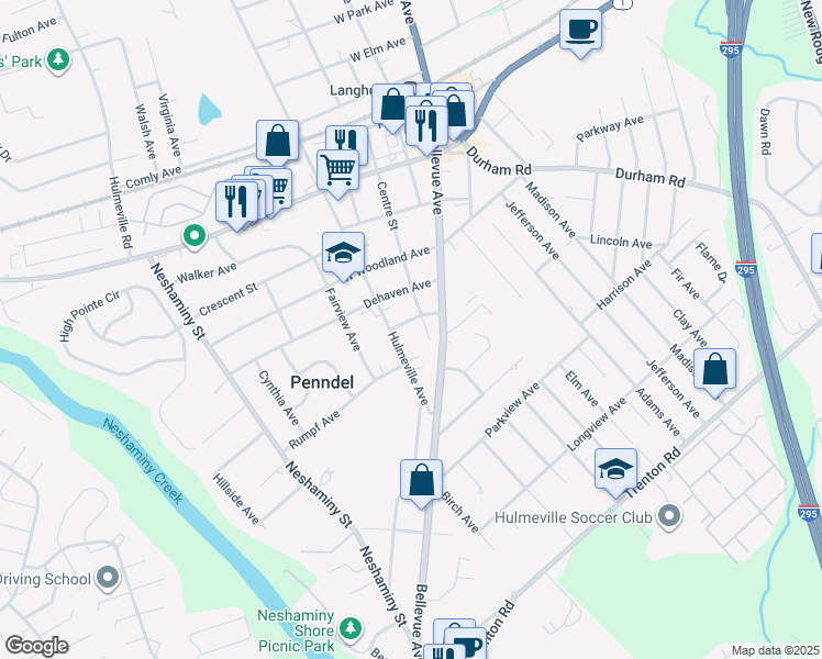 map of restaurants, bars, coffee shops, grocery stores, and more near 121 Joyce Avenue in Penndel