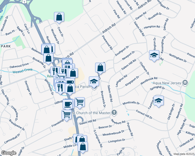 map of restaurants, bars, coffee shops, grocery stores, and more near 28 Chestnut Hill Road in Howell Township