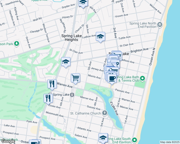 map of restaurants, bars, coffee shops, grocery stores, and more near 1202 5th Avenue in Spring Lake