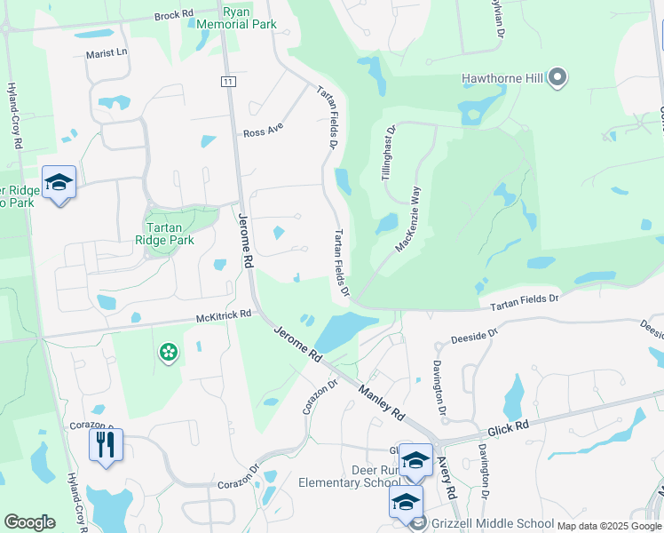 map of restaurants, bars, coffee shops, grocery stores, and more near 8447 Tartan Fields Drive in Dublin