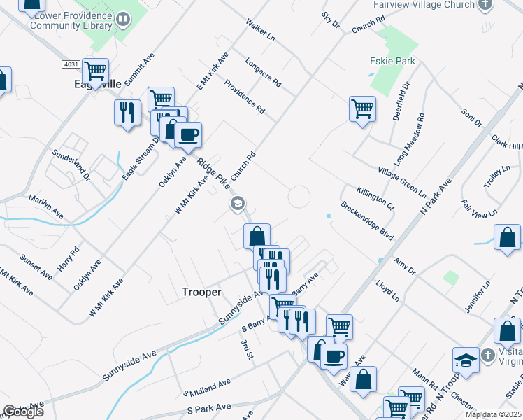 map of restaurants, bars, coffee shops, grocery stores, and more near 3009 West Main Street in Norristown