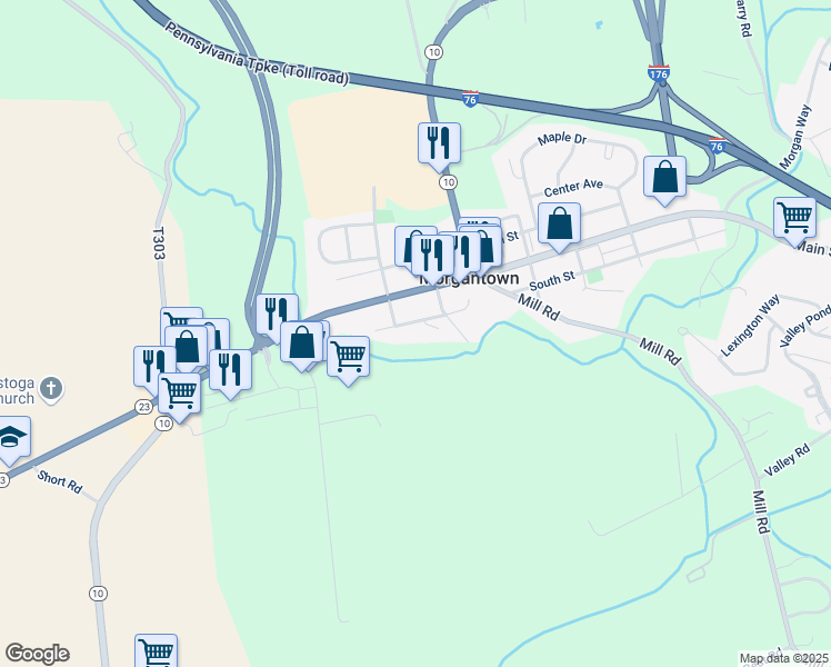 map of restaurants, bars, coffee shops, grocery stores, and more near 118 Mulberry Court in Morgantown