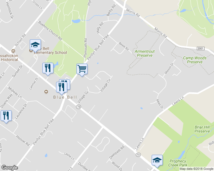 map of restaurants, bars, coffee shops, grocery stores, and more near 826 Village Circle in Blue Bell