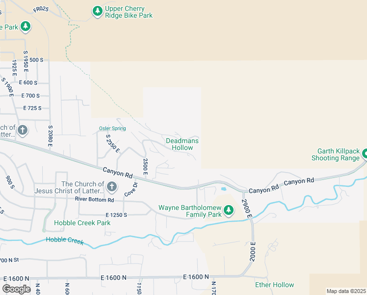 map of restaurants, bars, coffee shops, grocery stores, and more near 2651 2500 East in Springville