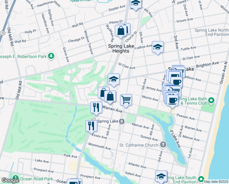 map of restaurants, bars, coffee shops, grocery stores, and more near 1110 New Jersey 71 in Spring Lake