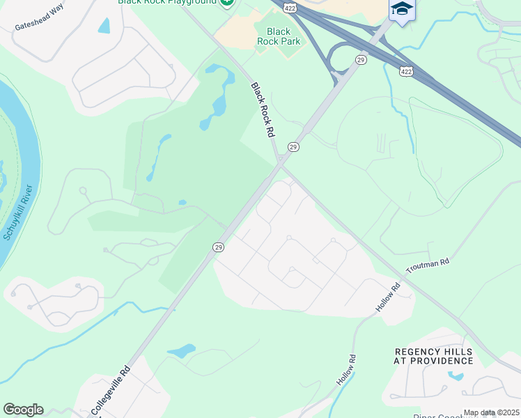 map of restaurants, bars, coffee shops, grocery stores, and more near 134 Providence Circle in Collegeville