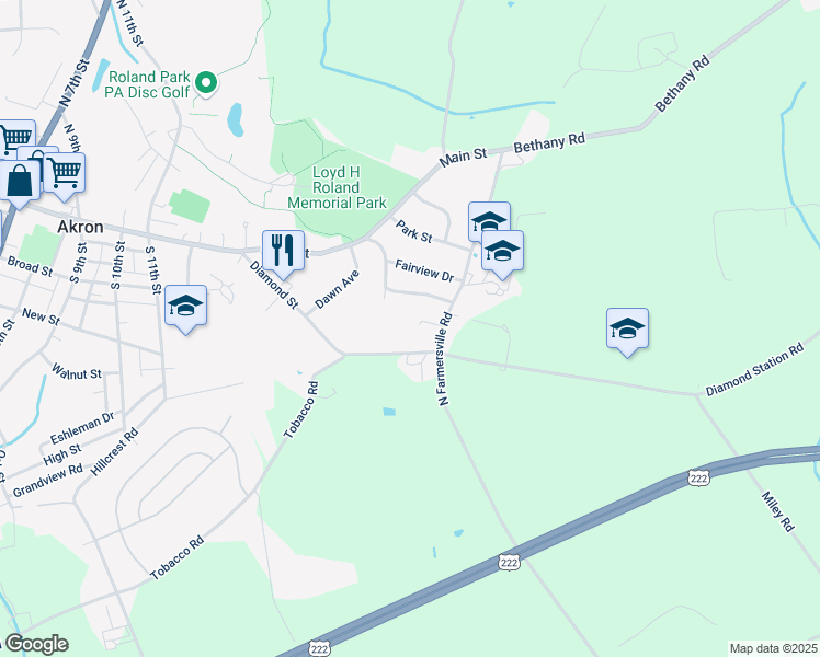 map of restaurants, bars, coffee shops, grocery stores, and more near 10 Diamond Spring Circle in Akron