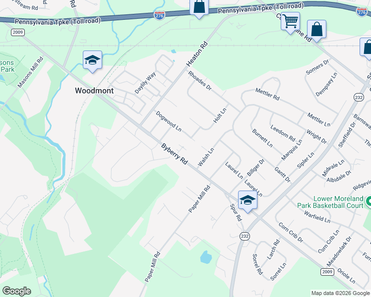 map of restaurants, bars, coffee shops, grocery stores, and more near 1425 Byberry Road in Montgomery County