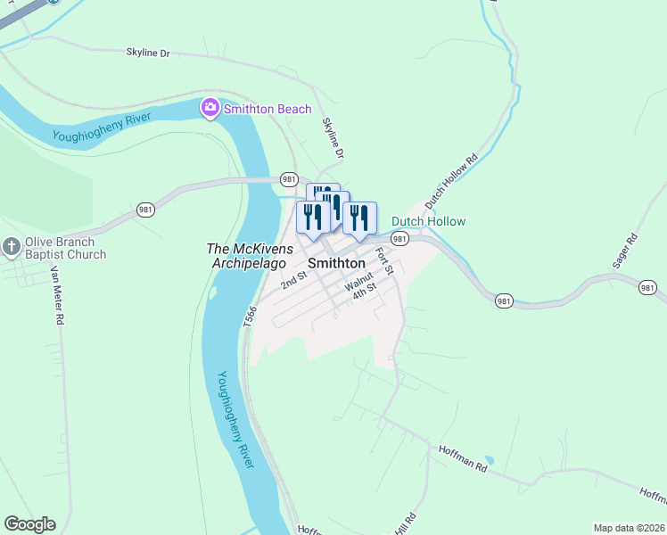 map of restaurants, bars, coffee shops, grocery stores, and more near in Smithton