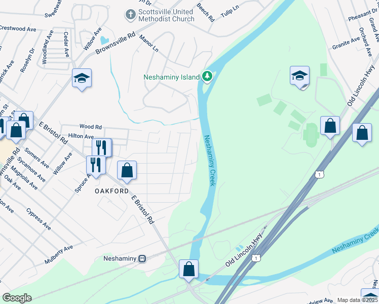 map of restaurants, bars, coffee shops, grocery stores, and more near 2045 Summit Avenue in Bucks County