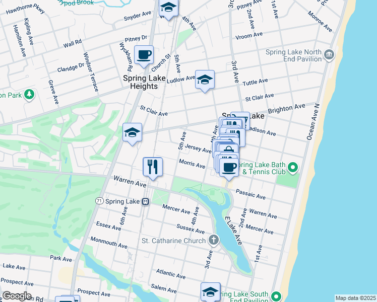 map of restaurants, bars, coffee shops, grocery stores, and more near 419 Jersey Avenue in Spring Lake