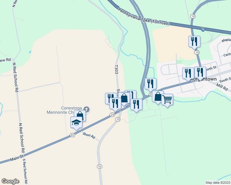 map of restaurants, bars, coffee shops, grocery stores, and more near 115 Swamp Road in Morgantown
